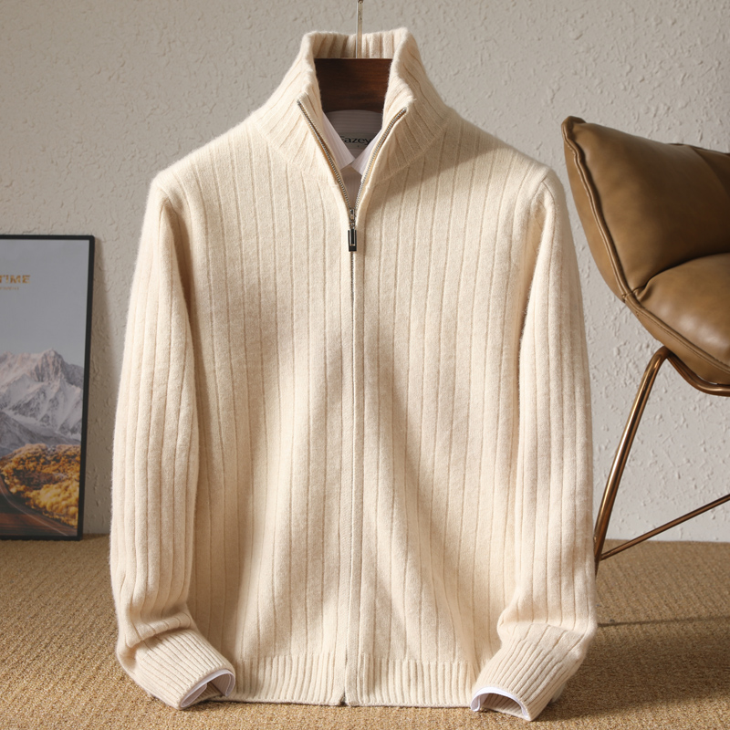 Wool Coat Peacoat - Kardigan Kerah Berdiri Wol Merino 100%